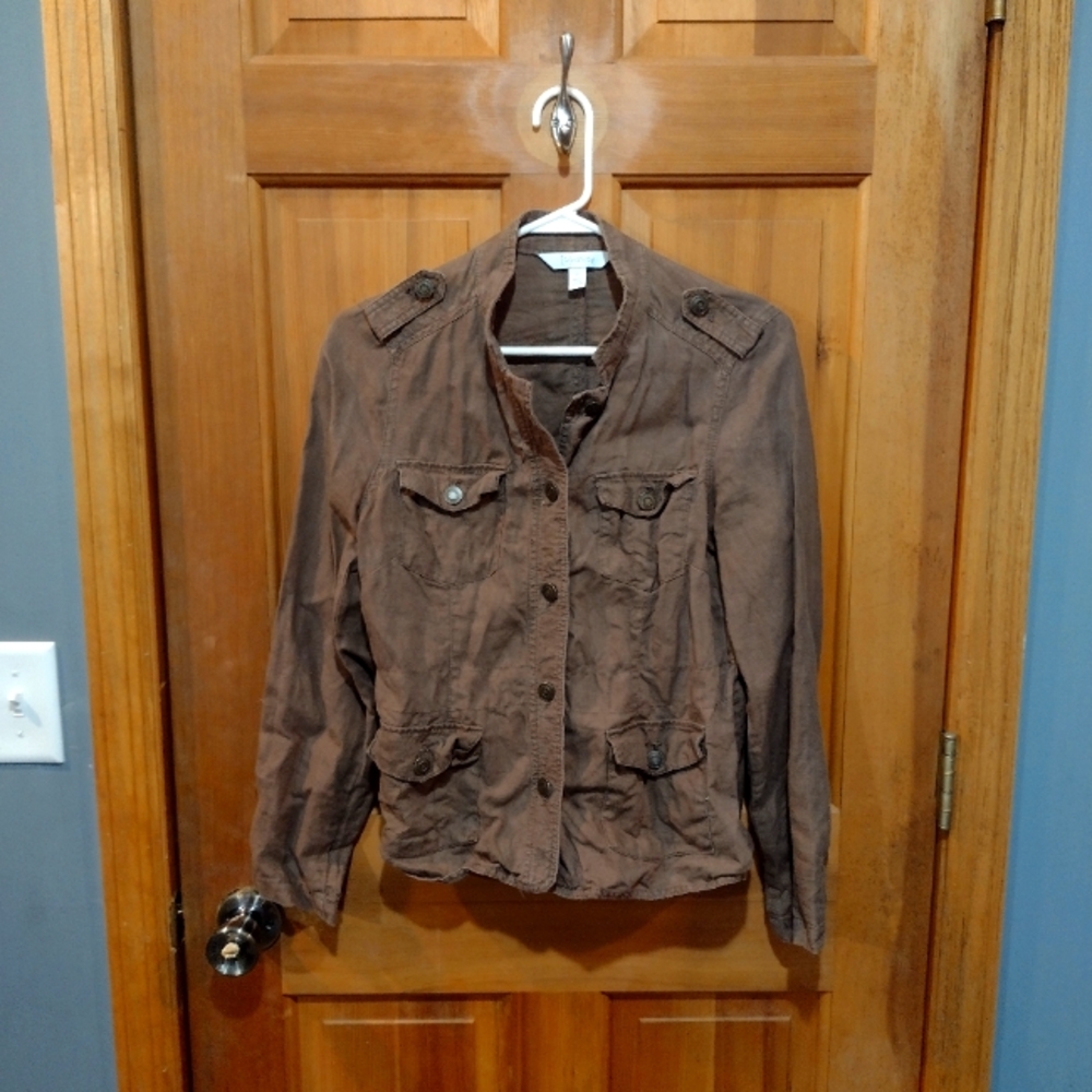 Relativity 100% linen brown button up jacket size S